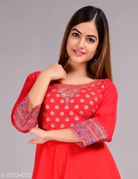 Designer Anarkali printed kurti - Pink, XL