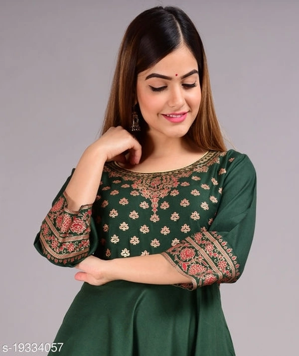 Designer Anarkali printed kurti - Green, M