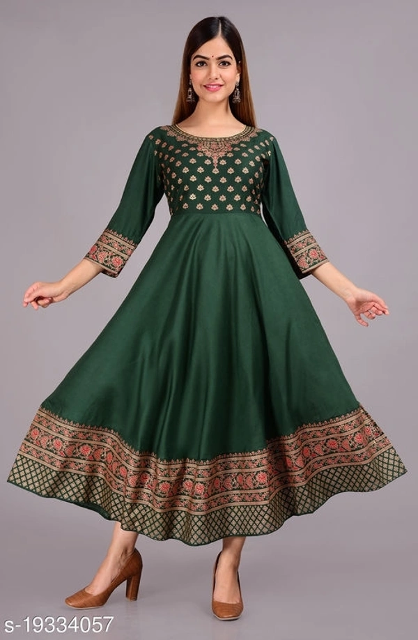 Designer Anarkali printed kurti - Green, M
