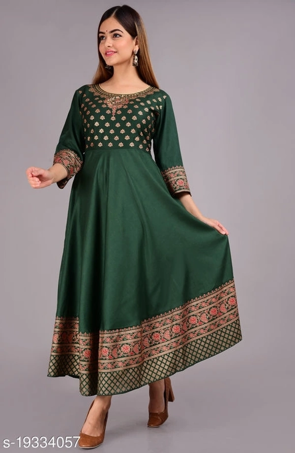Designer Anarkali printed kurti - Green, M