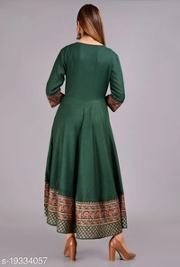 Designer Anarkali printed kurti - Green, L