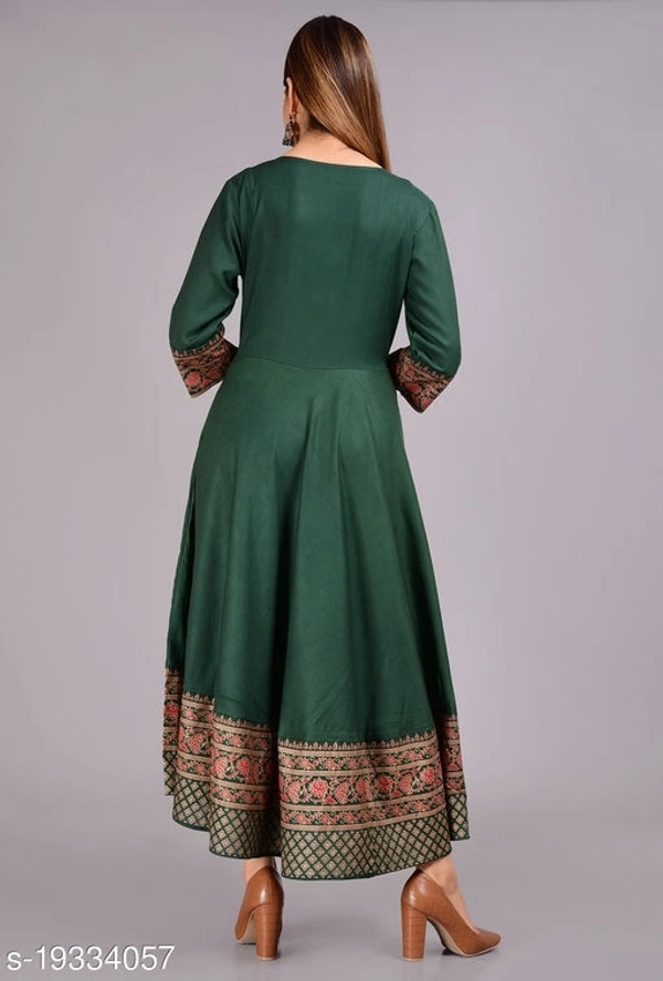 Designer Anarkali printed kurti - Green, L