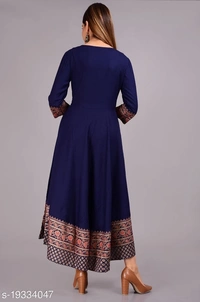 Designer Anarkali printed kurti - Navy Blue, XL