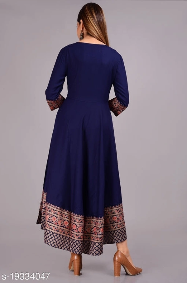 Designer Anarkali printed kurti - Navy Blue, XL