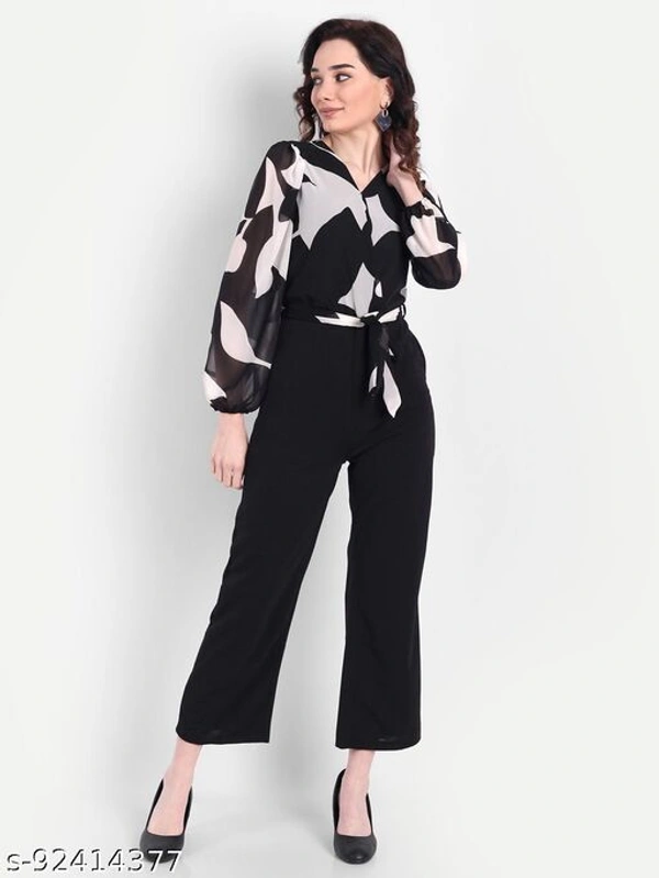 Beautiful Full Sleeves ,  Floral Printed Multicolor Long  Jumpsuit For Women - Black, M 