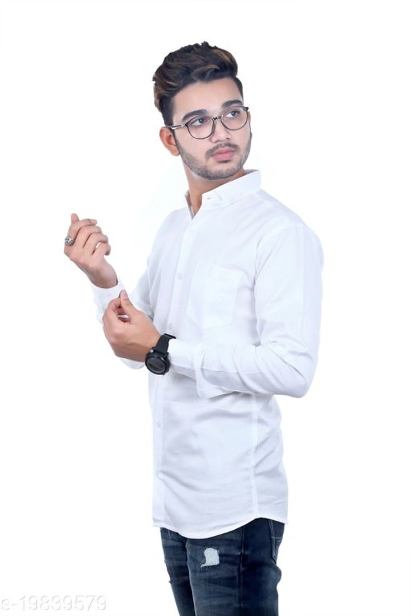 Almora Men's Premium Fabric Cotton Casual Full Sleeve Shirt -White - White, L 