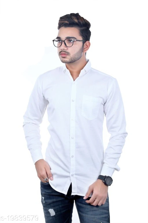 Almora Men's Premium Fabric Cotton Casual Full Sleeve Shirt -White - White, L 
