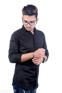 Almora Men's Premium Fabric Cotton Casual Full Sleeve Shirt -White - Black , L 