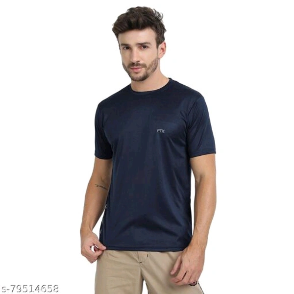 FTX Men's Dri-Fit Polyester Round Neck Half Sleeves T-Shirt- Pack of 4, (Airforce Blue, Black, Grey, Navy) - Airforce Blue Black Grey Navy, L