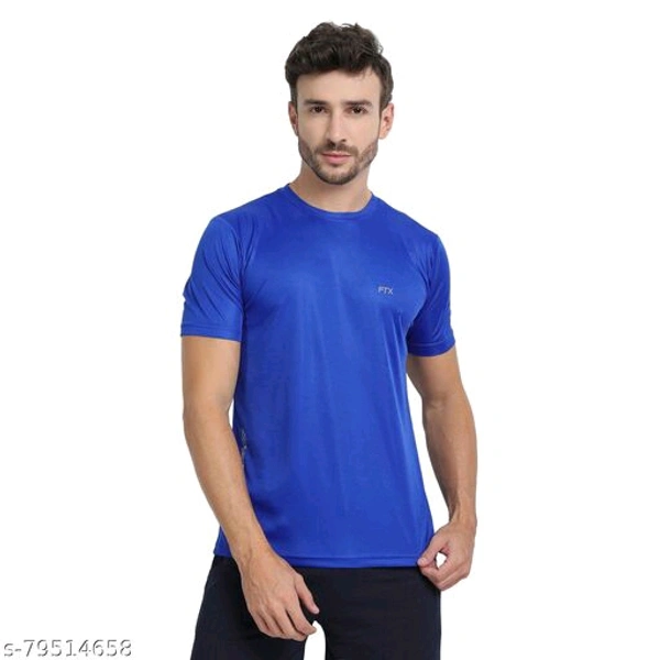 FTX Men's Dri-Fit Polyester Round Neck Half Sleeves T-Shirt- Pack of 4, (Airforce Blue, Black, Grey, Navy) - Airforce Blue Black Grey Navy, L