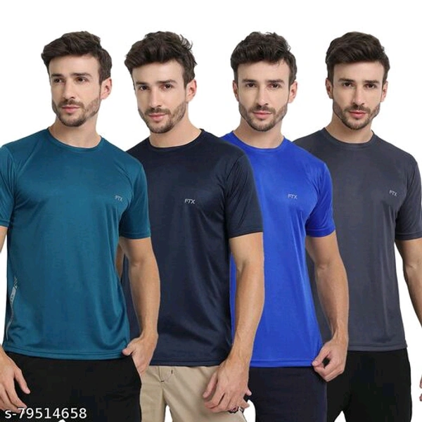 FTX Men's Dri-Fit Polyester Round Neck Half Sleeves T-Shirt- Pack of 4, (Airforce Blue, Black, Grey, Navy) - Airforce Blue Black Grey Navy, XL