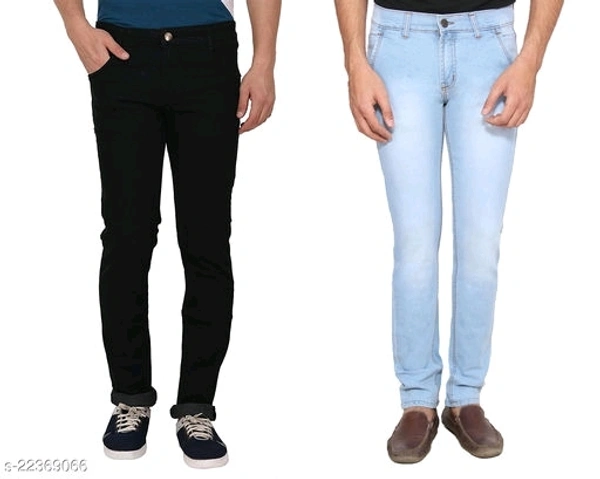  Rock Hudson Men's Regular Fit Stretchable Denim Jeans Pack of 2 - Black And Sky Blue, 30