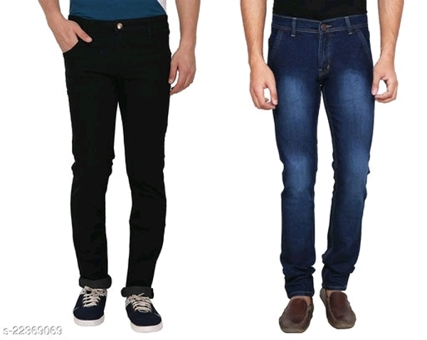  Rock Hudson Men's Regular Fit Stretchable Denim Jeans Pack of 2 - Black And Blue, 30