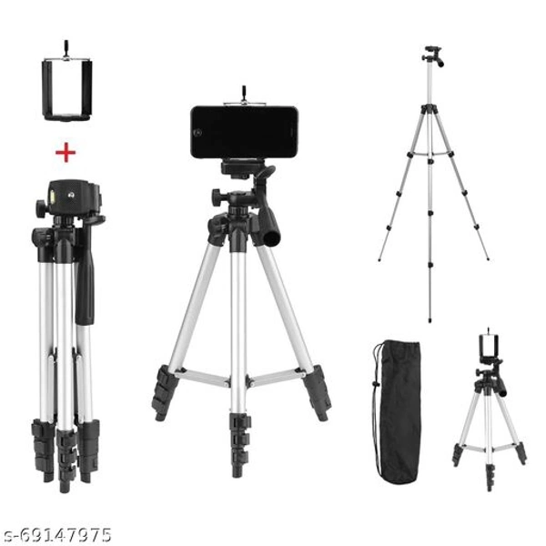VA Adjustable Aluminium Alloy Tripod Stand Holder for Mobile Phones & Camera, 360 mm -1050 mm, 1/4 inch Screw + Mobile Holder Bracket - Free Size