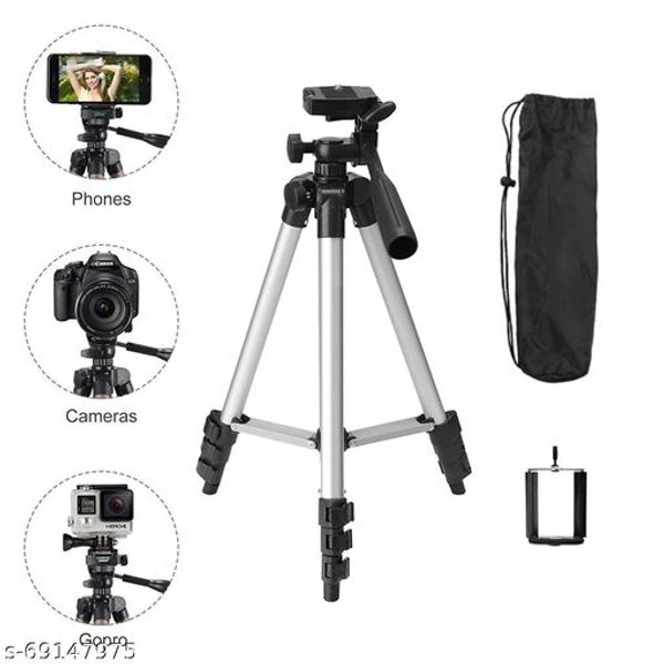 VA Adjustable Aluminium Alloy Tripod Stand Holder for Mobile Phones & Camera, 360 mm -1050 mm, 1/4 inch Screw + Mobile Holder Bracket - Free Size