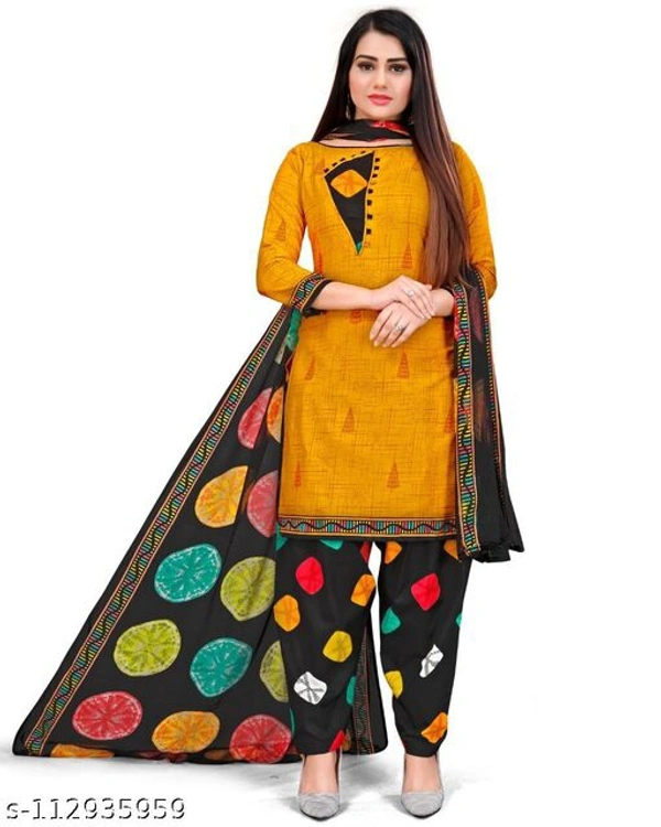 Unstiched dress material with Dupata - Unstiched, Yellow Black