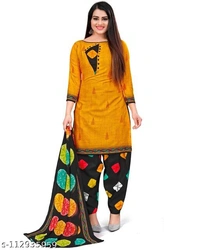 Unstiched dress material with Dupata - Unstiched, Yellow Black