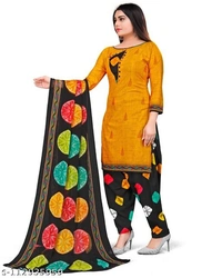Unstiched dress material with Dupata - Unstiched, Yellow Black