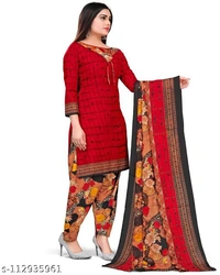 Unstiched dress material with Dupata - Unstiched, Red