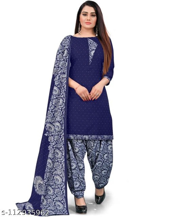 Unstiched dress material with Dupata - Unstiched, Nevy Blue