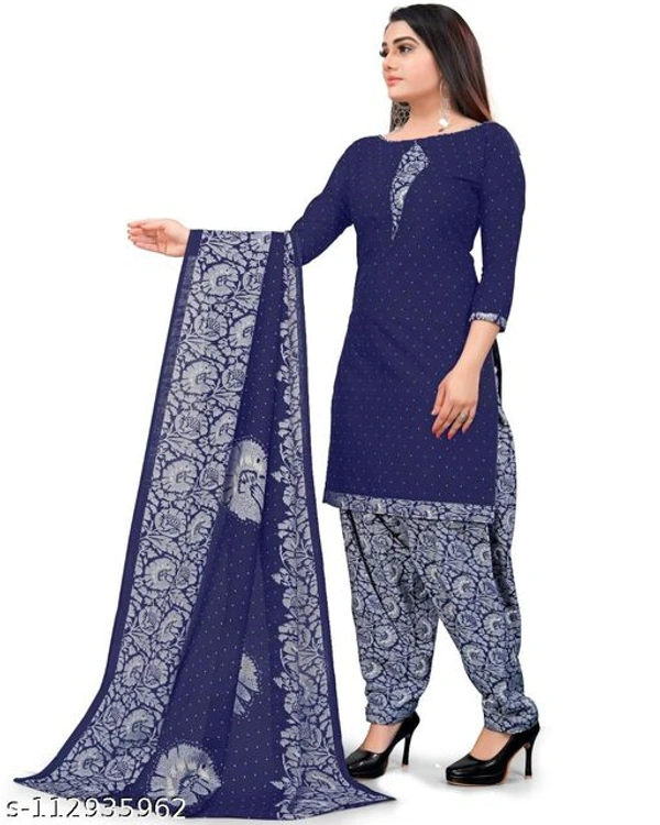 Unstiched dress material with Dupata - Unstiched, Nevy Blue