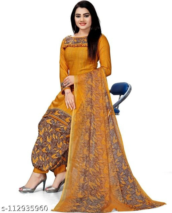 Unstiched dress material with Dupata - Unstiched, Yellow