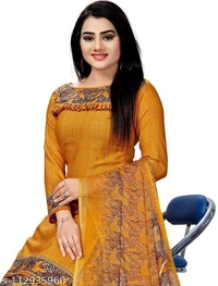 Unstiched dress material with Dupata - Unstiched, Yellow
