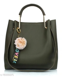 Stylish Women's Cream PU Handbag set - Black, Free size