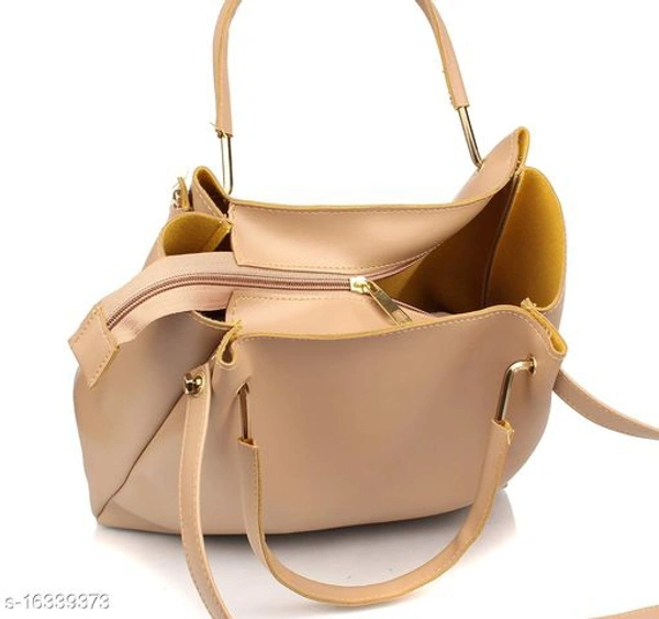 Stylish Women's Cream PU Handbag set - Golden, Free size