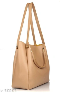 Stylish Women's Cream PU Handbag set - Golden, Free size