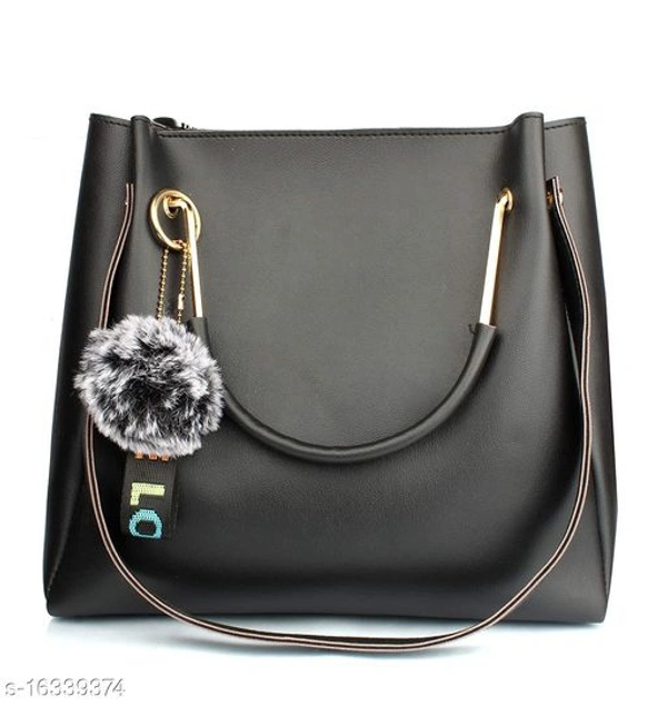 Stylish Women's Cream PU Handbag set - black, Free size