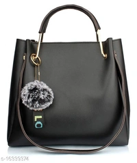 Stylish Women's Cream PU Handbag set - black, Free size