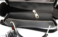 Stylish Women's Cream PU Handbag set - black, Free size