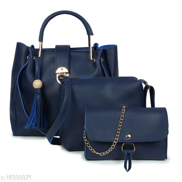 Stylish Women's Cream PU Handbag set - Nevy Blue, Free size