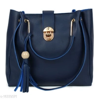 Stylish Women's Cream PU Handbag set - Nevy Blue, Free size