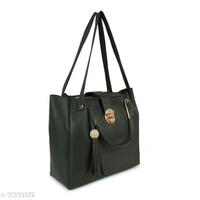 Stylish Women's Cream PU Handbag set - black,, Free size