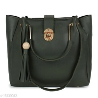Stylish Women's Cream PU Handbag set - black,, Free size
