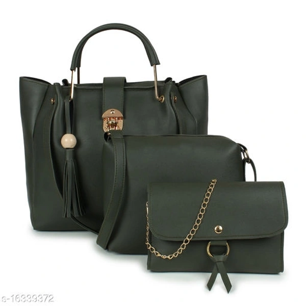 Stylish Women's Cream PU Handbag set - black,, Free size