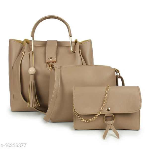 Stylish Women's Cream PU Handbag set - skin, Free size