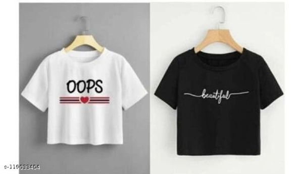 Printed Premium 170 gsm Cotton Crop top Combo set of 2 for Girls Ladies Womens - Whait Black, XL