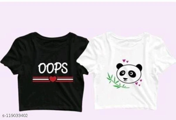 Printed Premium 170 gsm Cotton Crop top Combo set of 2 for Girls Ladies Womens - Black White, XL