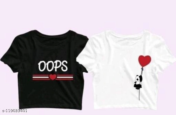 Printed Premium 170 gsm Cotton Crop top Combo set of 2 for Girls Ladies Womens - Black White, XL