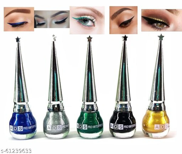 ADS-PRO Waterproof liquid Glitter Eyeliner Blue, Silver, green, Golden and black 6 ML each - Free Size
