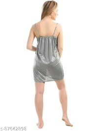 Jerry Nightwear Fancy Solid Satin Short Nighty with Shrug for Women (Maroon) - Grey, Free Size