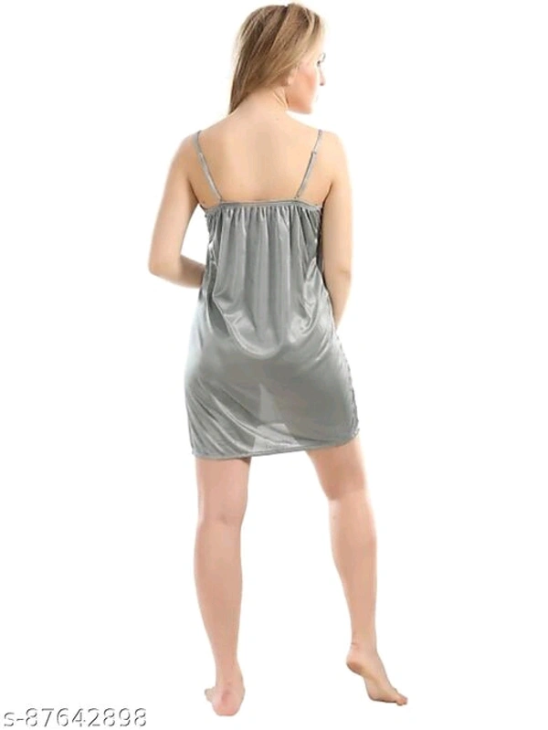 Jerry Nightwear Fancy Solid Satin Short Nighty with Shrug for Women (Maroon) - Grey, Free Size