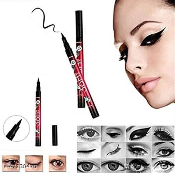 Black waterproof ,Smudge proof HDA64 Makeup Beauty Kajal & Yanqina High Quality Waterproof Liquid-Eye Liner 36H No Smudge Suitable For Contact Lens Users 3 g Deep Black & 3in1 Eyeliner , Mascara , Eyebrow Pencil (5 Items in the set) (5 Items in the set) 1 ml  (black) - Free size