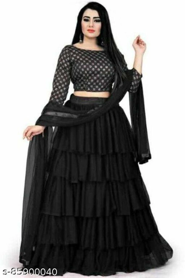 fancy net lengha choli and dupatta - black, Free size