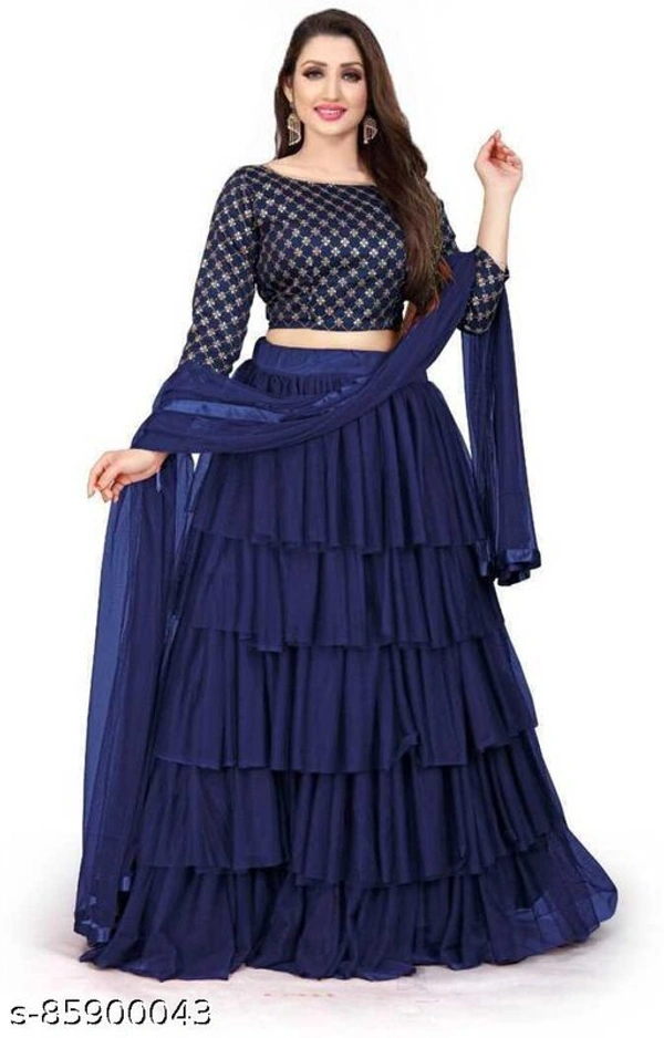 fancy net lengha choli and dupatta - Nevy Blue, Free size