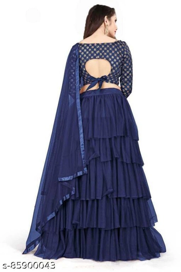 fancy net lengha choli and dupatta - Nevy Blue, Free size