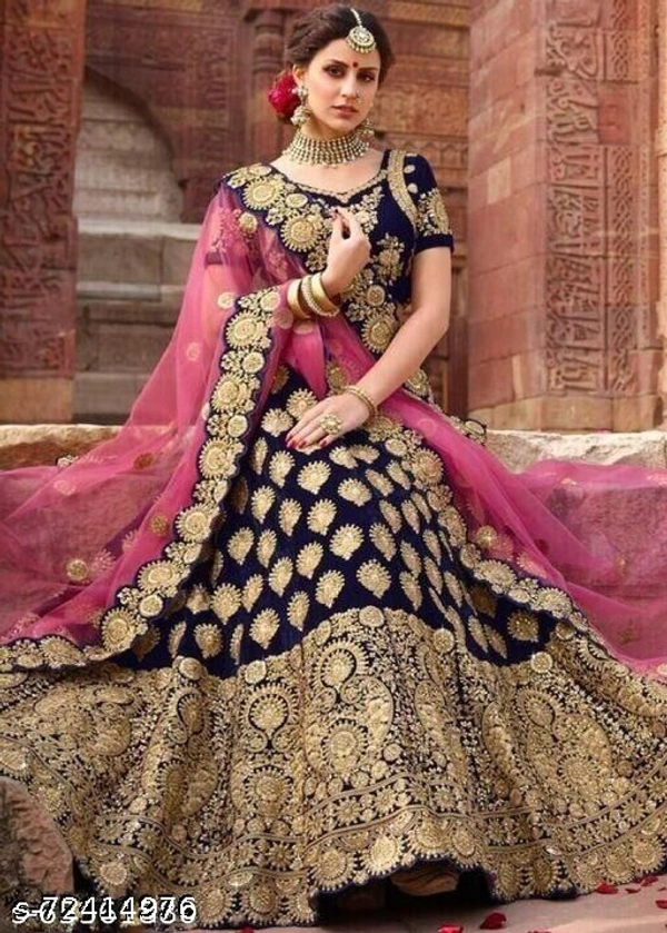 Embroidery Work Navy Blue Colour Lehenga Choli - Nevy Blue , Free size
